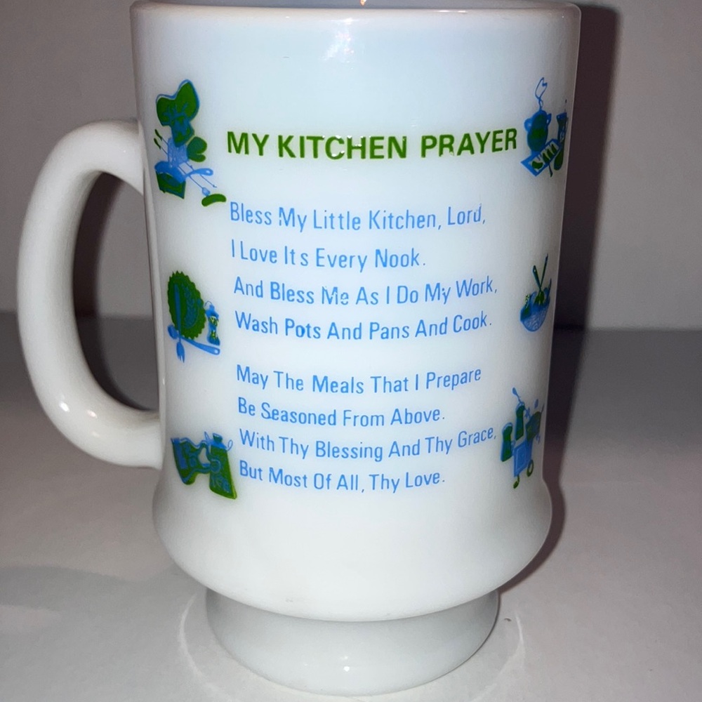 Vintage Kitchen Prayer‎ Milk Glass Mug